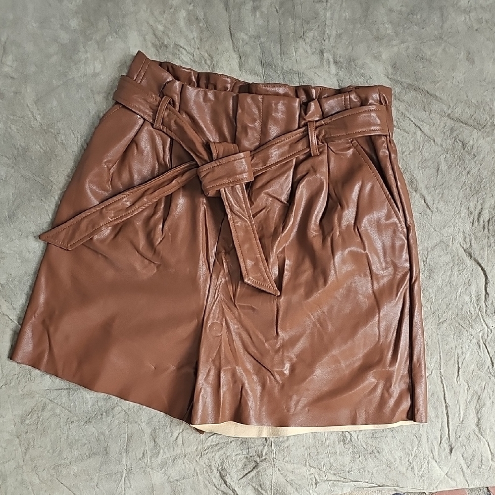 Zenana Outfitters Brown Faux Leather Mini Skirt